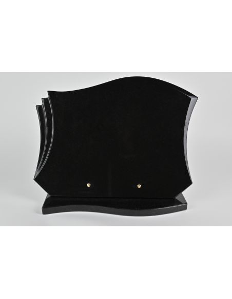 Plaque funéraire prestige en granit  forme livre couleur noir fin  avec gravure format 30x40 cm