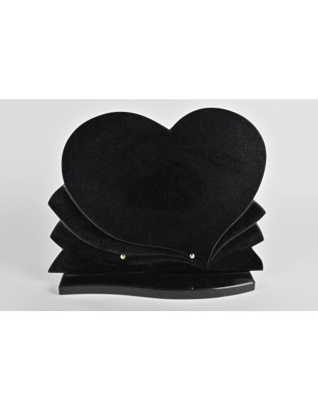 Plaque funéraire prestige en granit  forme coeur couleur noir fin  avec gravure format 30x40 cm