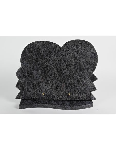 Plaque funéraire prestige en granit  forme coeur couleur mass blue  avec gravure format 30x40 cm