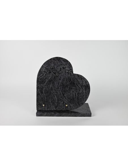 Coeur penché funéraire en granit 30 cm couleur mass blue avec gravure