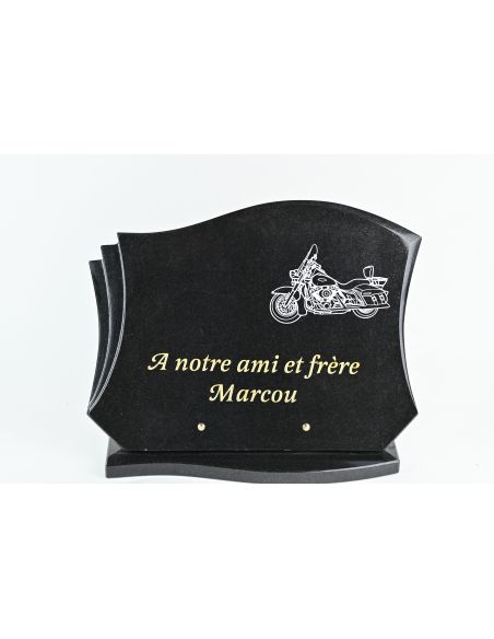 plaque prestige en granit noir forme parchemin livre  avec gravure de votre choix