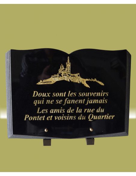 Livre funéraire 30x40 cm sans séparation  en granit  noir fin avec gravure et personnalisation