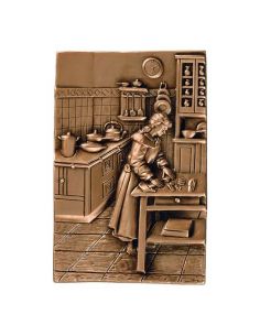 illustration femme qui cuisine   en bronze  pour plaque funéraire