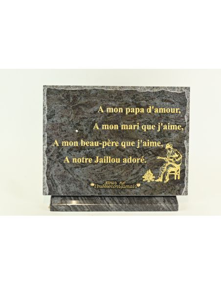 plaque funéraire avec guitare et feu de camps