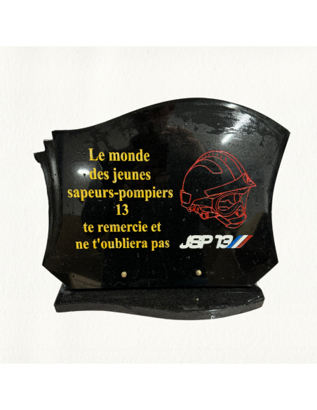 Plaque funéraire prestige en granit  forme livre couleur noir fin  avec gravure format 30x40 cm