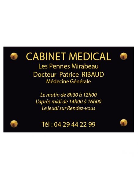 Plaque professionnelle 20x30mm standard fond or brossé  , écriture noire 20x30 cm